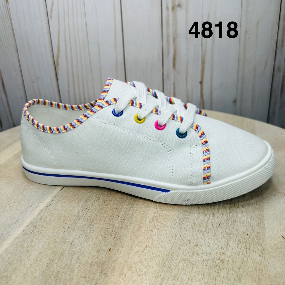 So Zebu Friendship Sneakers Womens 6 White Canvas Rainbow Lace Up Shoes